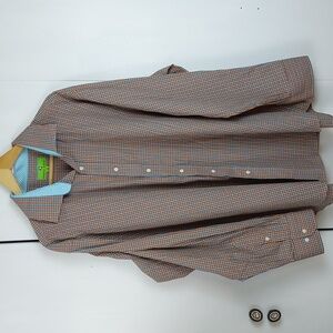 Bristol & Bull Mens Blue/ Orange Checkered Dress Shirt Formal/ Casual Sz.3X